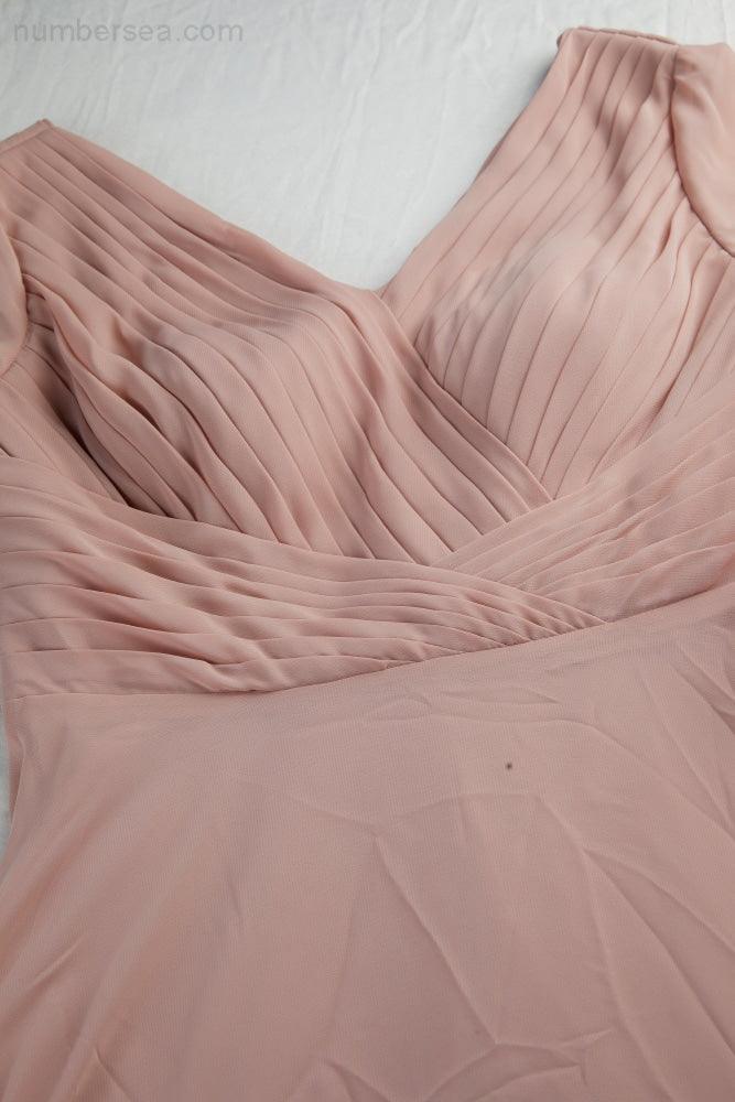 Damen Chiffon V-Ausschnitt Lange Ärmel Knielang Brautjungfer Abschlussball Abendkleid Hochzeit Party Shopping SY28107