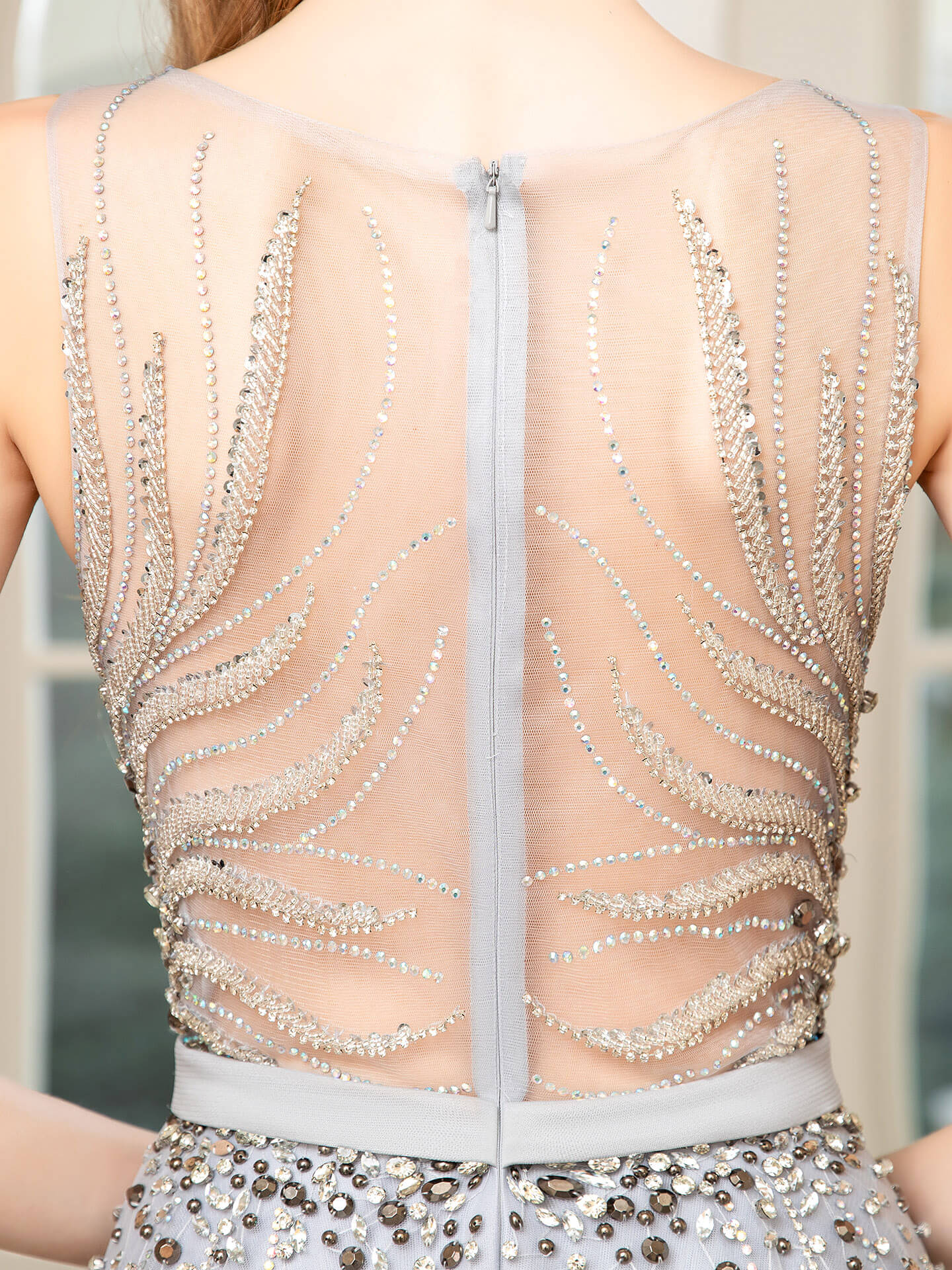 A-Linie Perlenbesetzte luxuriöse sexy formelle Abendkleider ärmellose bodenlange Ballkleider