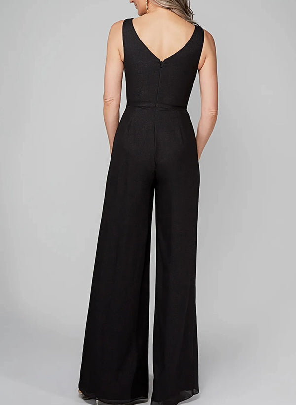 Jumpsuits Scoop Halbarm Chiffon Mutter der Braut Hosenanzüge