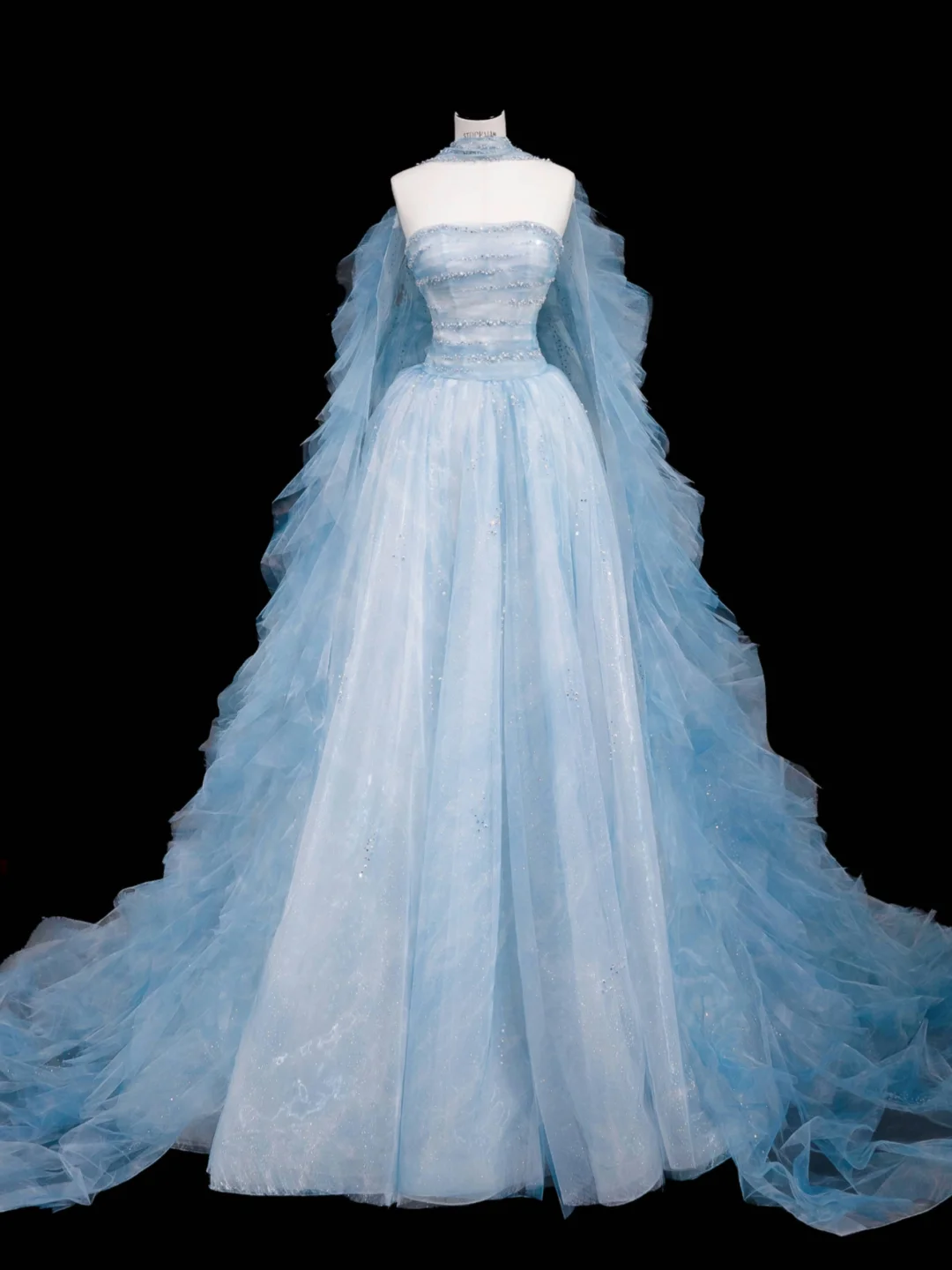 Vestido de fiesta largo de tul azul de ensueño con cuentas y corte A, vestido de noche Y8691