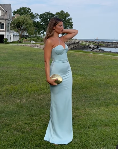 Sexy Neckholder Blau Etuikleid Ballkleid Langes Abendkleid Brautjungfernkleid Y8233