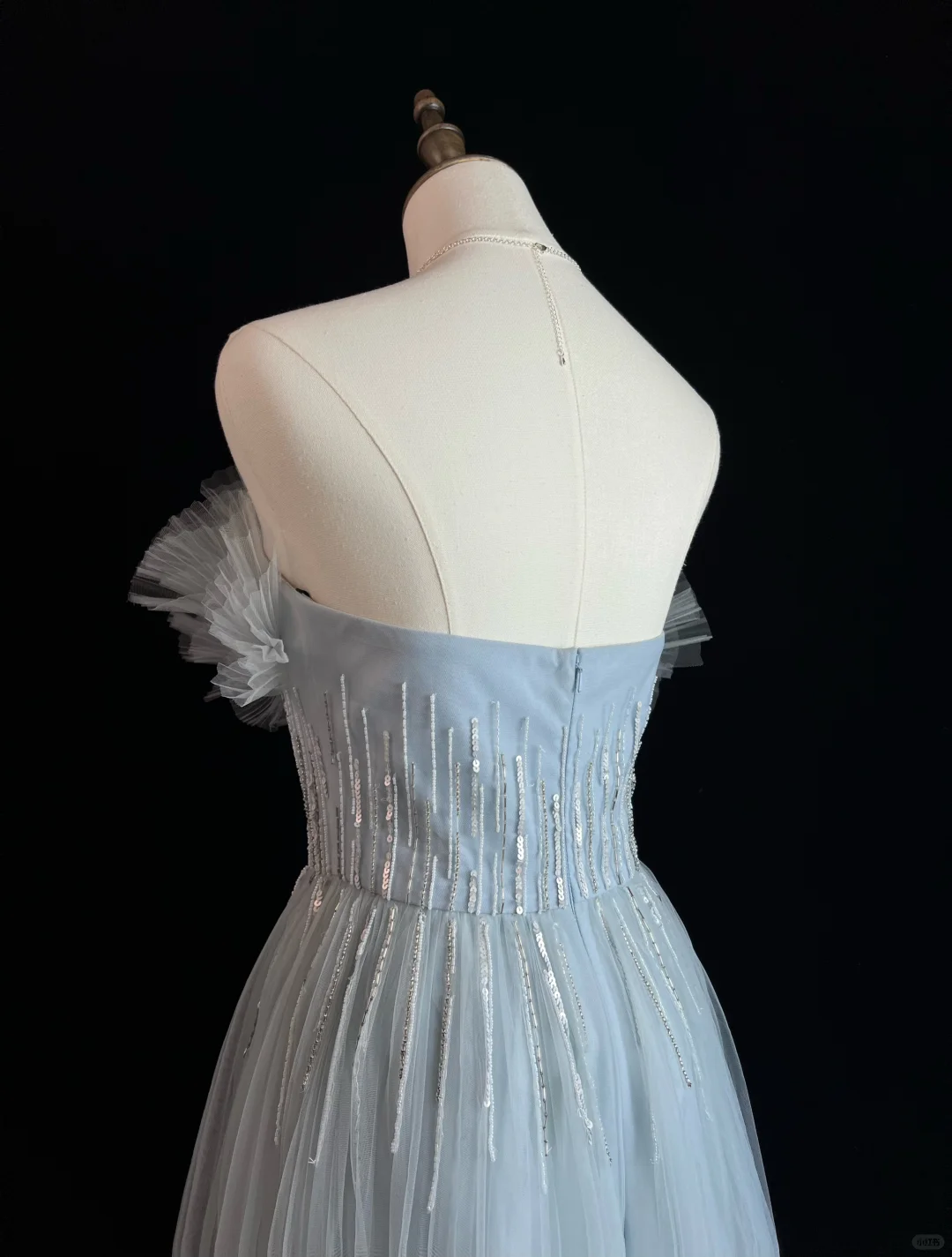 Elegante vestido de fiesta de tul azul con lentejuelas y cuentas, corte en A, vestido de noche Y8646