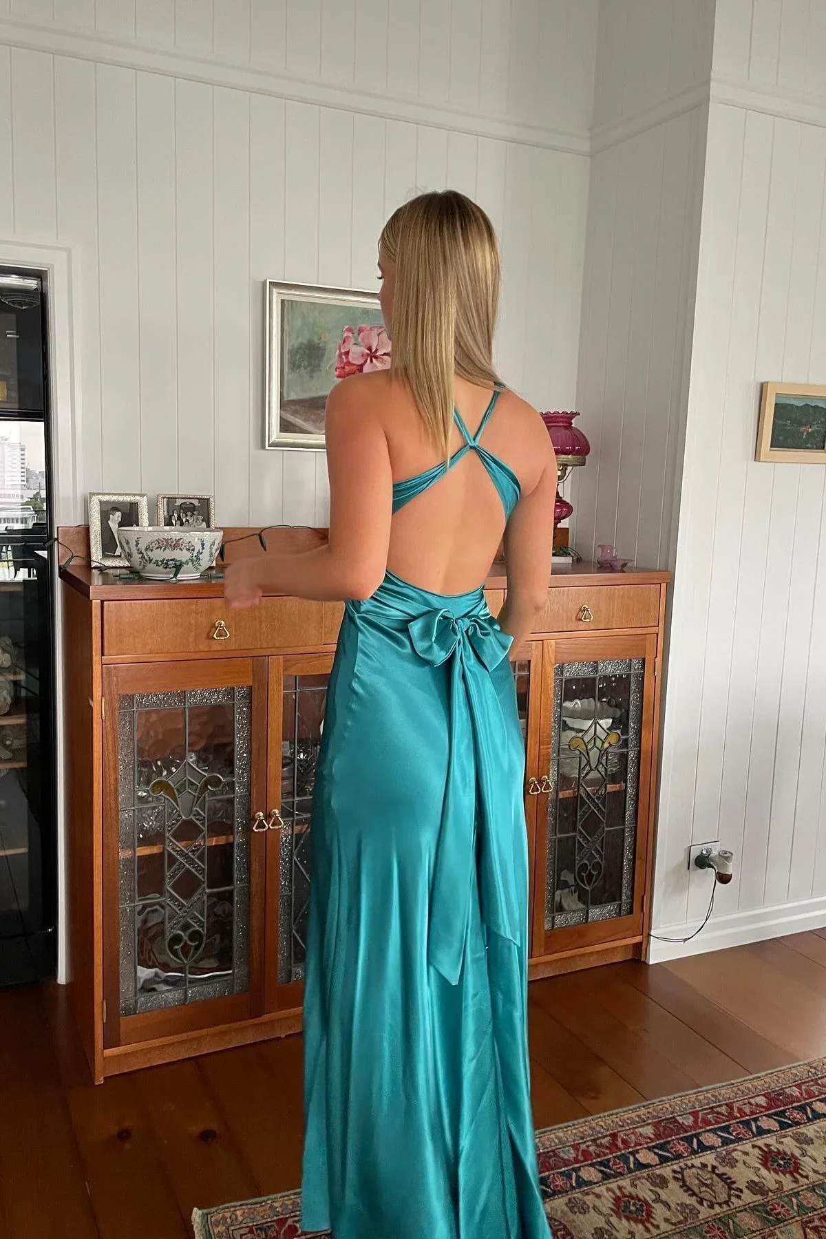 Sexy V-Ausschnitt Rückenfreies Langes Ballkleid Grünes Abendkleid Y7973