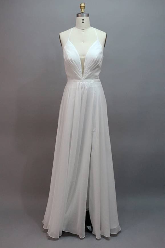 V Neck A-Line Long Prom Dress with Slit SCB65