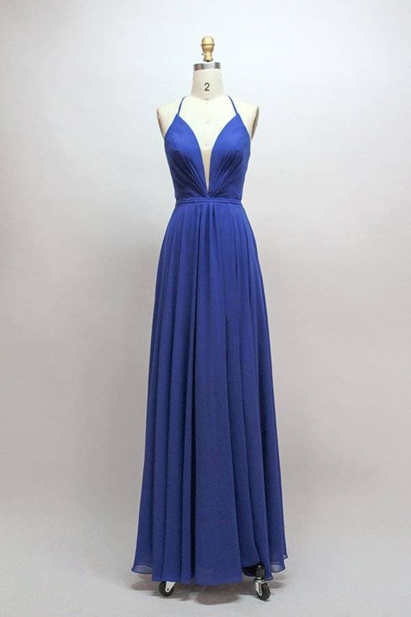V Neck A-Line Long Prom Dress with Slit SCB65