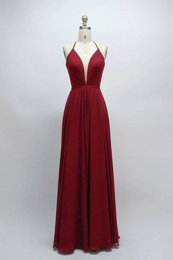 V Neck A-Line Long Prom Dress with Slit SCB65