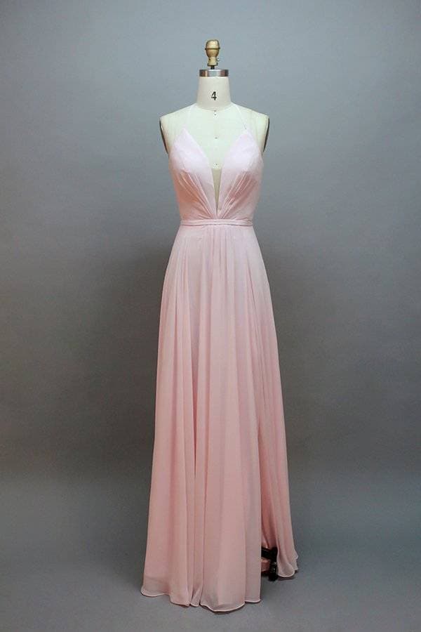 V Neck A-Line Long Prom Dress with Slit SCB65