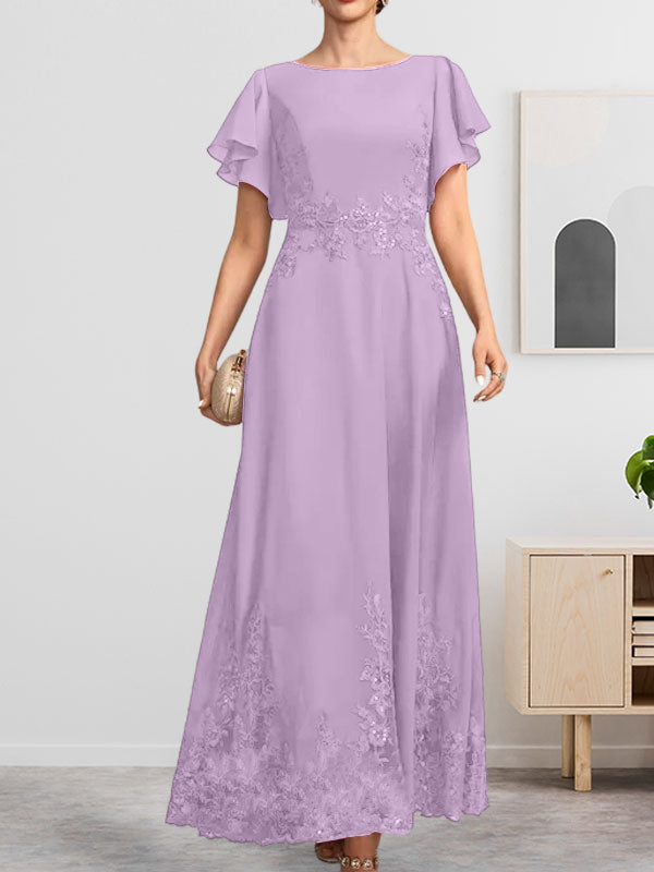 A-line Scoop Ankle-Length Lace Chiffon Mother of the Bride Dress With Sequins