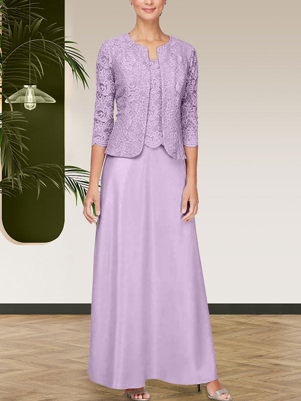 Jackenkleid aus Glitzerspitze und Satinrock mit offener Jacke
