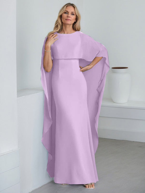 Bodenlanges Etui-Kleid aus Chiffon mit U-Ausschnitt und kaskadierenden Rüschen