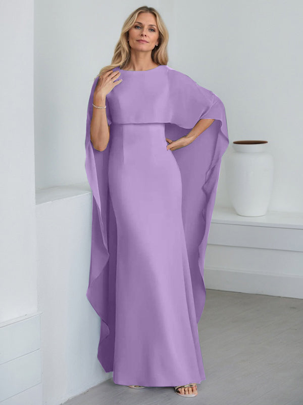 Bodenlanges Etui-Kleid aus Chiffon mit U-Ausschnitt und kaskadierenden Rüschen