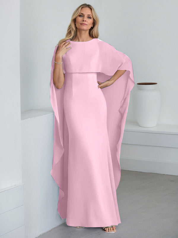 Bodenlanges Etui-Kleid aus Chiffon mit U-Ausschnitt und kaskadierenden Rüschen