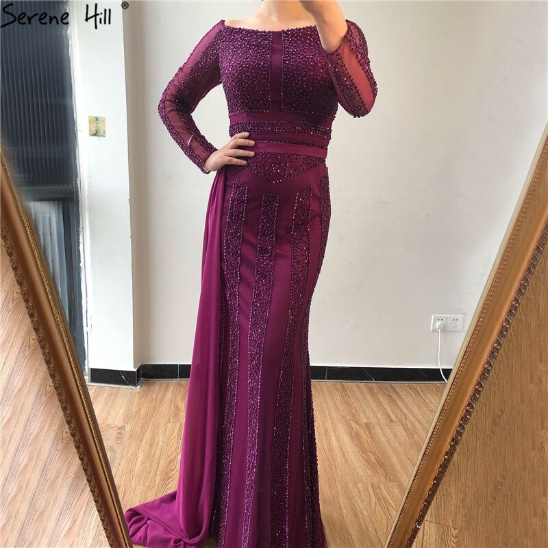 Langarm Schwarz Meerjungfrau Tüll Abendkleider Perlen Pailletten Formale Kleid Real Photo 2025 LA6009