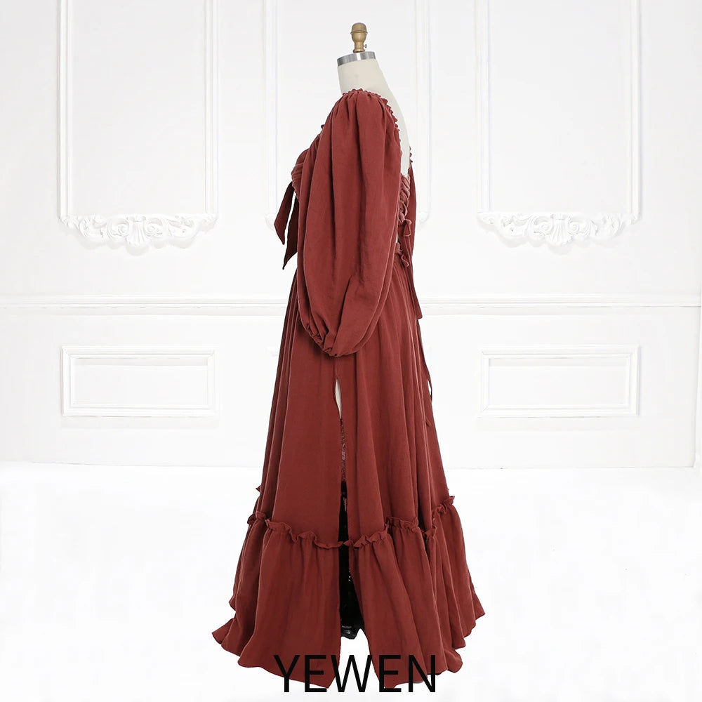 Long Sleeves Adjust Back Woman Cotton Maxi Dress Photoshoot Dresses Outfit Sunnderly SY231113