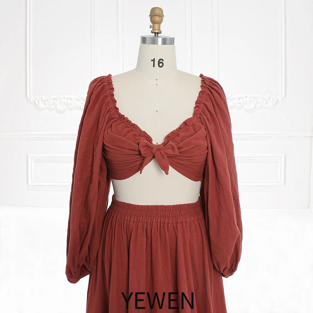 Long Sleeves Adjust Back Woman Cotton Maxi Dress Photoshoot Dresses Outfit Sunnderly SY231113