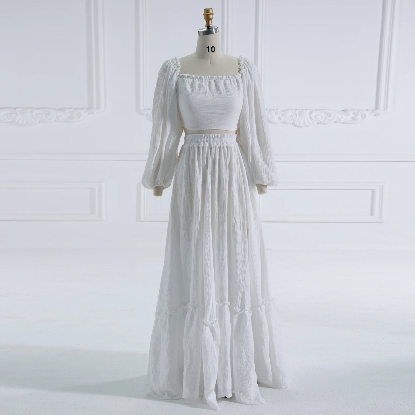 Long Sleeves Adjust Back Woman Cotton Maxi Dress Photoshoot Dresses Outfit Sunnderly SY231113