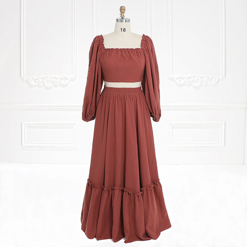 Long Sleeves Adjust Back Woman Cotton Maxi Dress Photoshoot Dresses Outfit Sunnderly SY231113