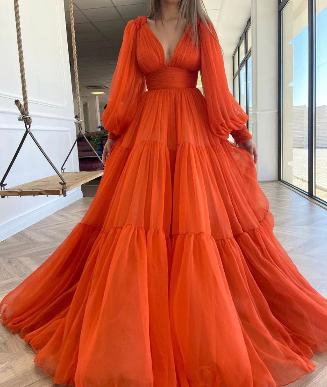 Langes Ballkleid mit Puffärmeln, formelle Kleider SYP25
