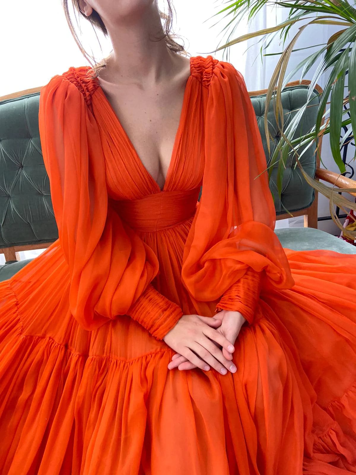 Langes Ballkleid mit Puffärmeln, formelle Kleider SYP25