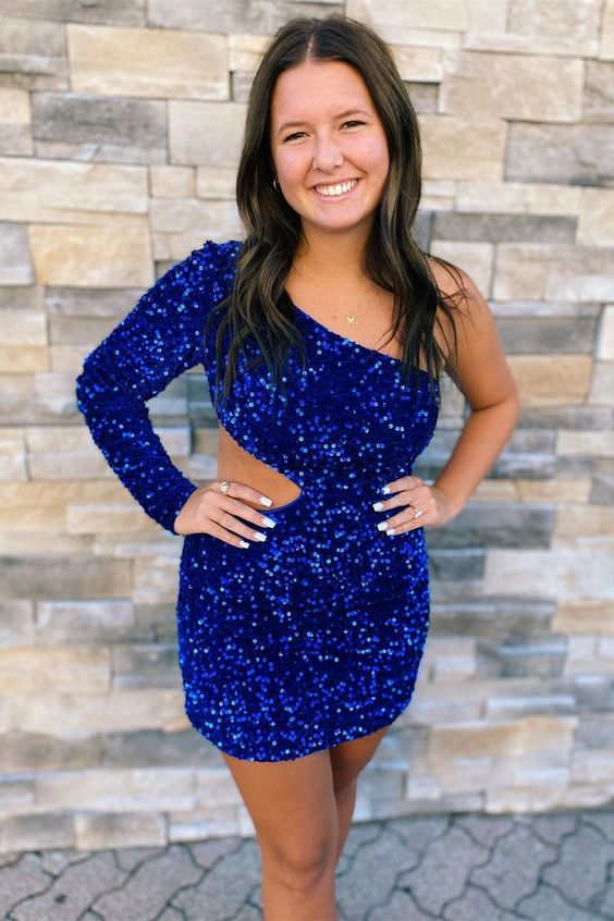Vestido de baile de lantejoulas roxo com um ombro SYH34