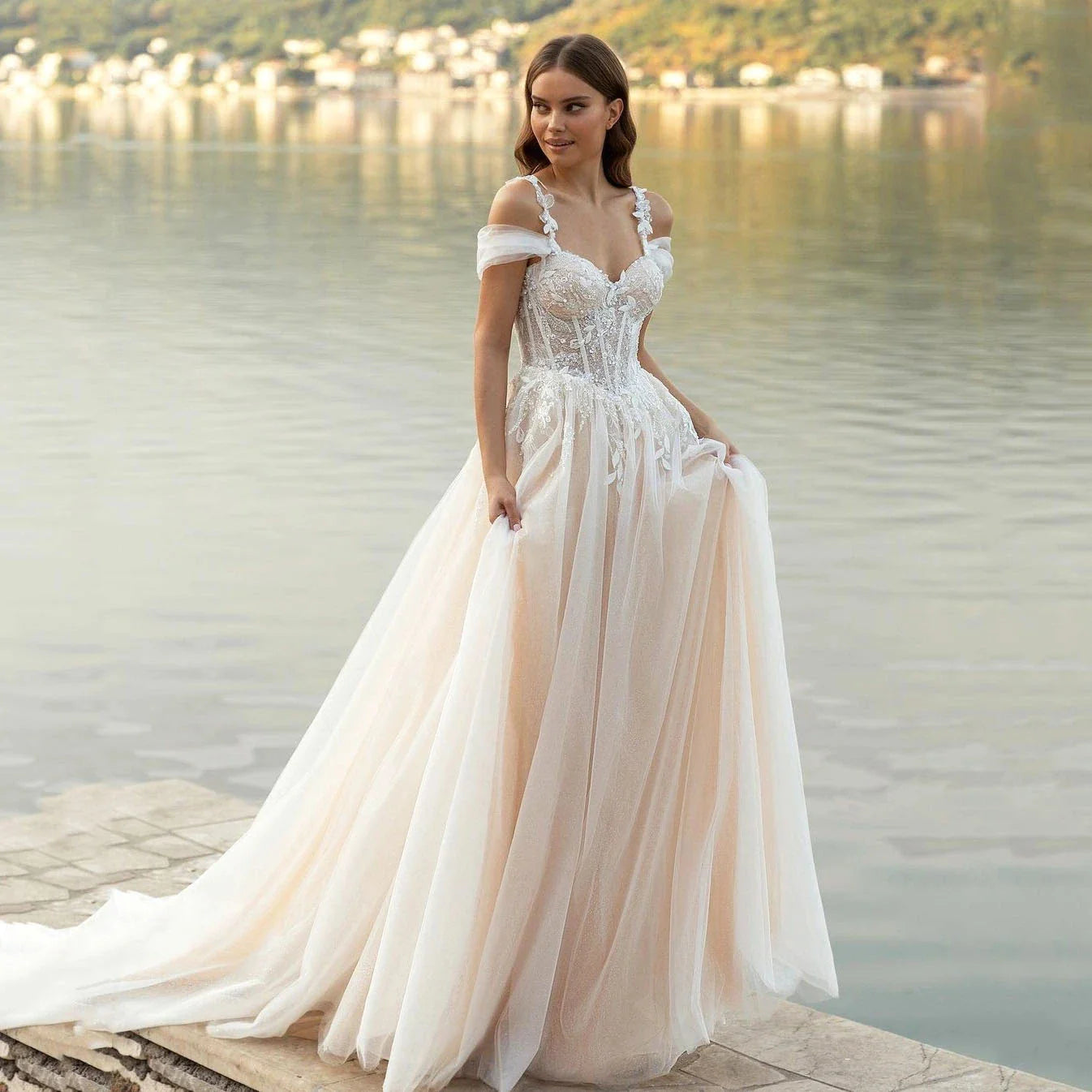 Luxurious Dubai Arabic Wedding Dresses For Women Strapless Sleeveless With Pearls Big Bow Long Train Bridal Gown Robe De Mariée-payinti