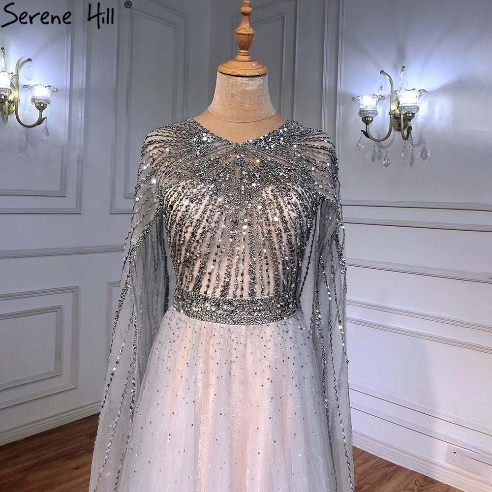 Luxus Gold Arabia Cape Ärmel Perlen A-Linie Abendkleider Kleider 2025 Für Frau Party LA71362