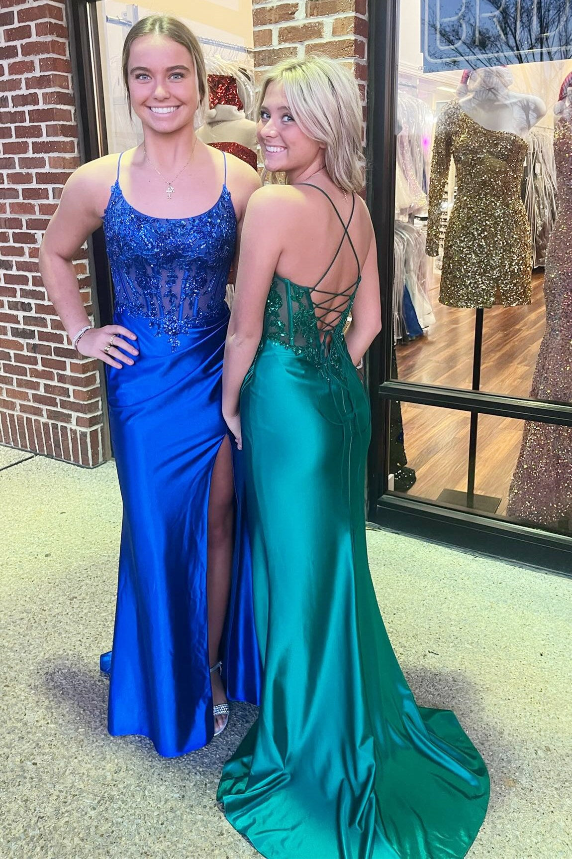 Königsblaues Meerjungfrauen-Kleid mit U-Ausschnitt und Applikationen, langes Abendkleid