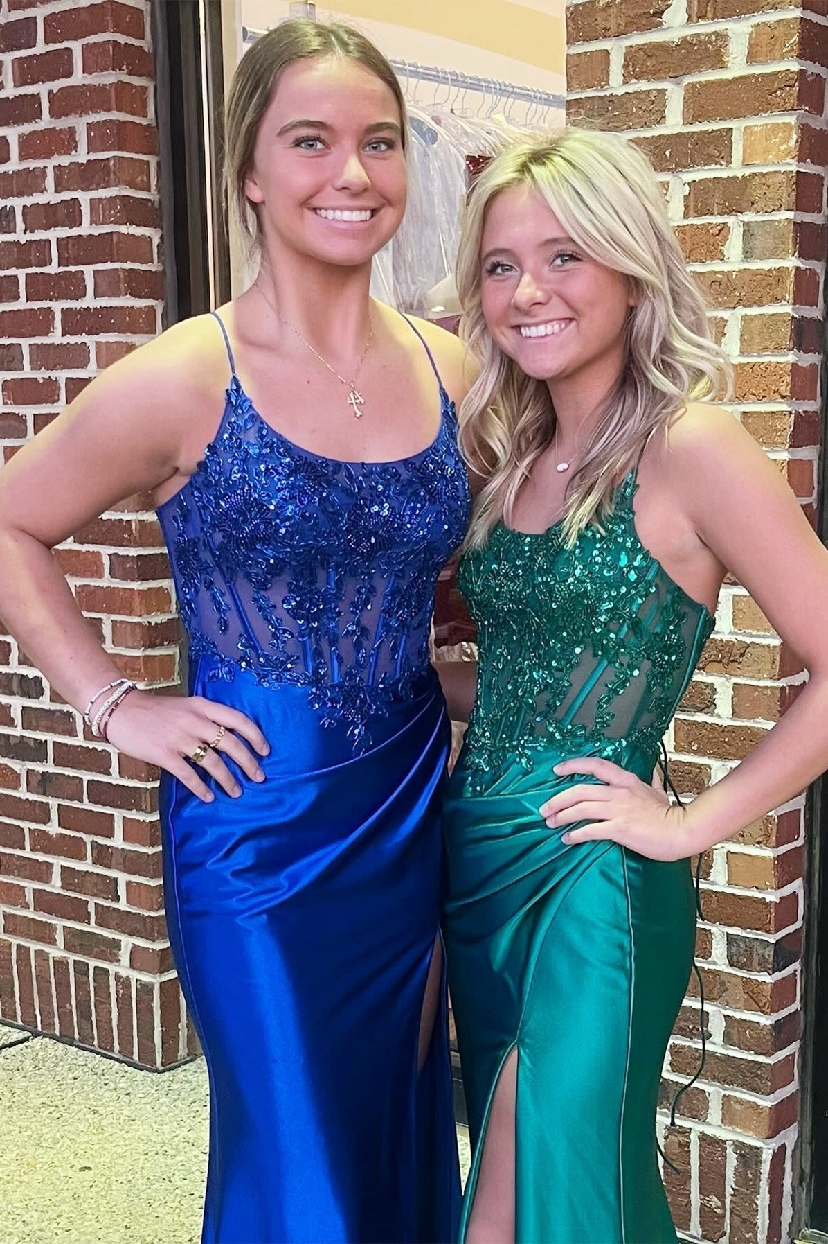 Königsblaues Meerjungfrauen-Kleid mit U-Ausschnitt und Applikationen, langes Abendkleid
