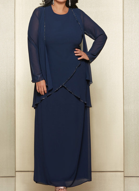 Etui-Linie/Säule Rundhals Chiffon Brautmutterkleider mit Jacke