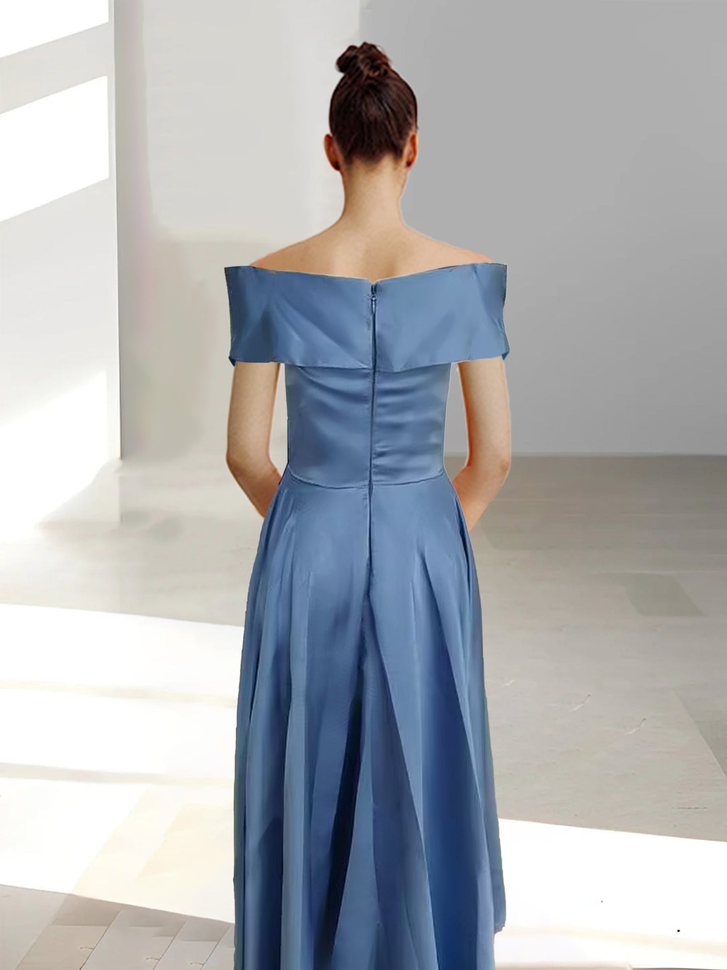 Vestidos de madre de la novia de corte A/princesa, sin mangas, hasta los tobillos, con hombros descubiertos y bolsillos