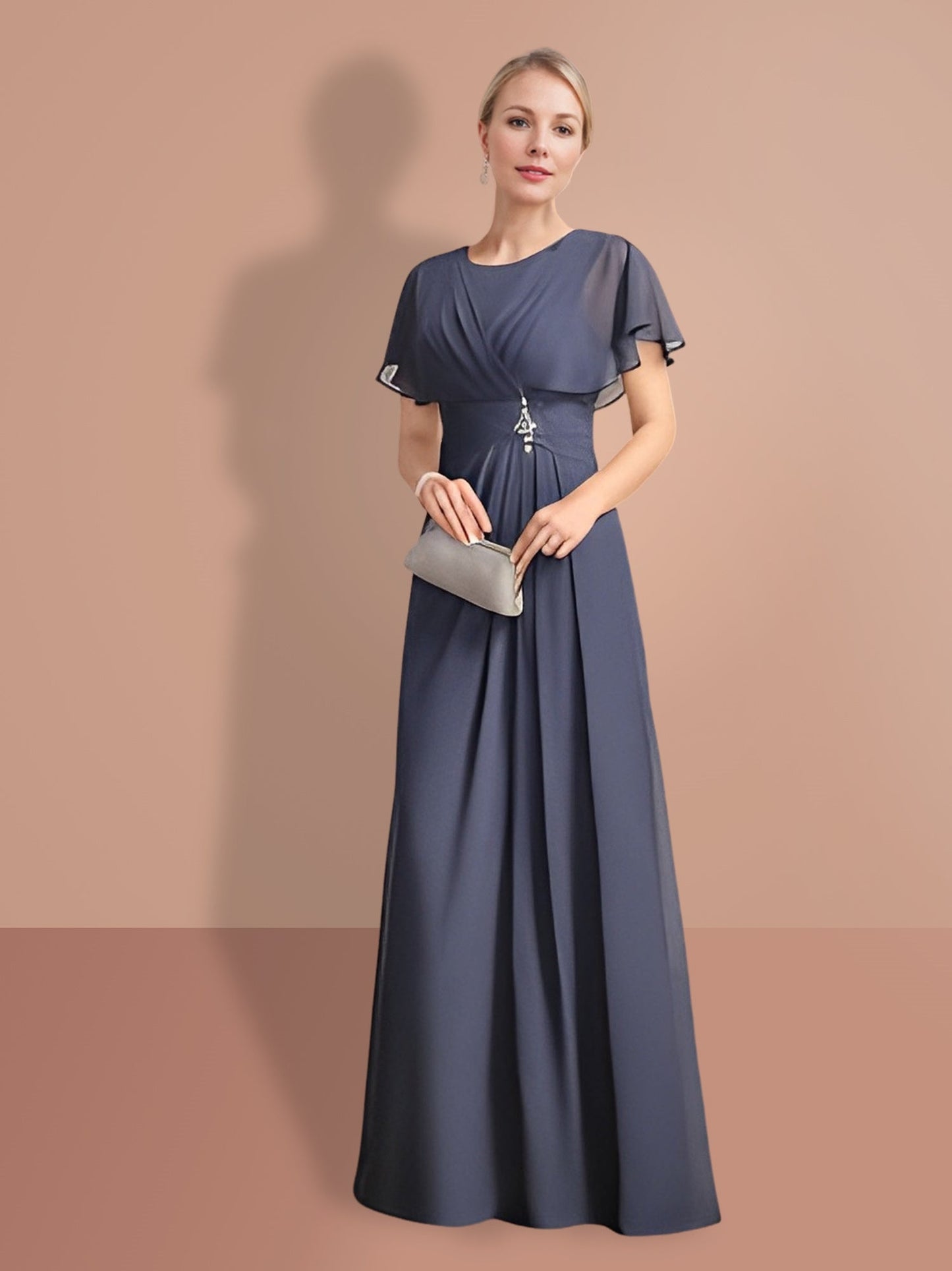 A-Line/Princess Short Sleeves Jewel Neck Mother Of The Bride Dresses