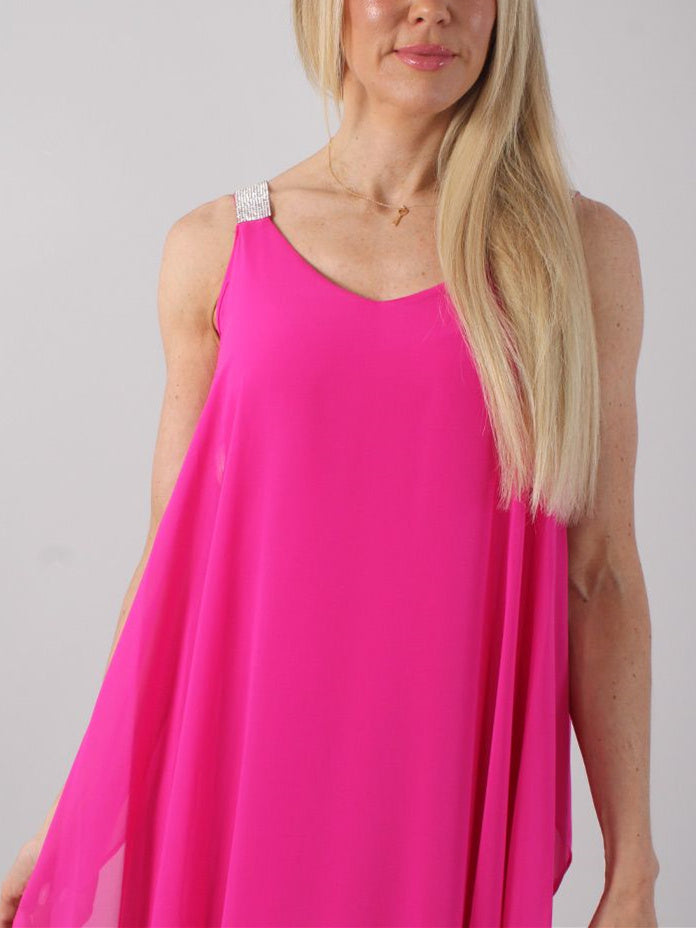 Ärmelloses, knöchellanges Brautmutterkleid mit V-Ausschnitt und Strass