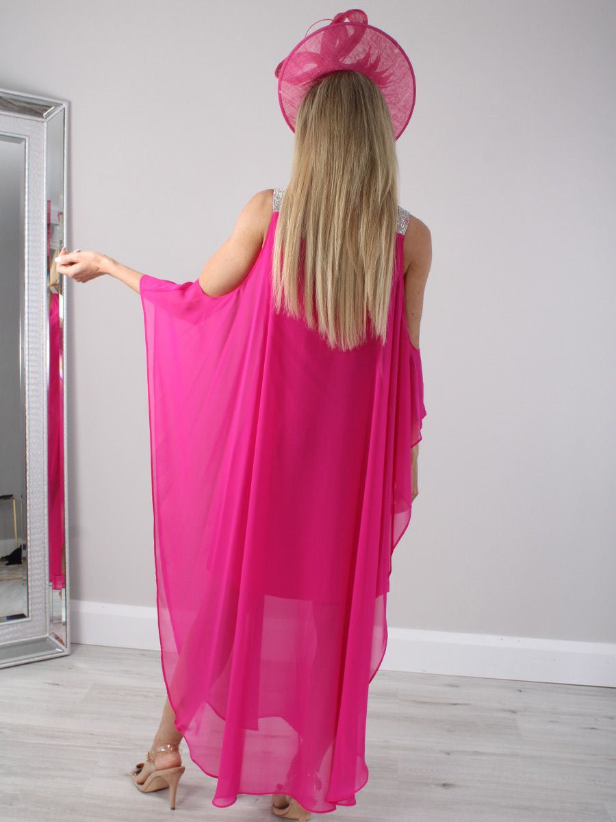 Ärmelloses, knöchellanges Brautmutterkleid mit V-Ausschnitt und Strass