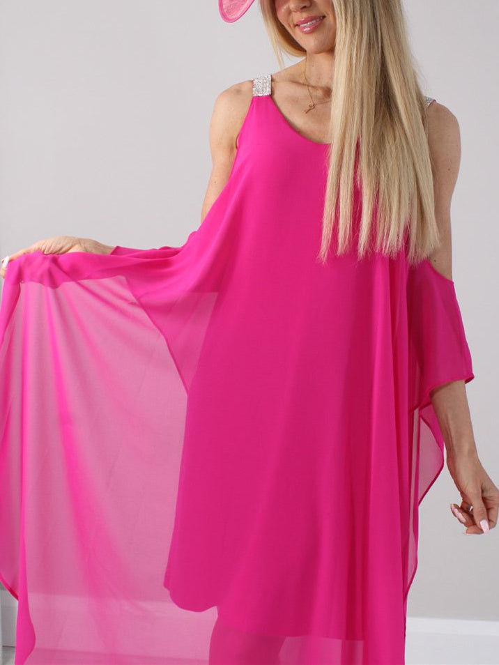 Ärmelloses, knöchellanges Brautmutterkleid mit V-Ausschnitt und Strass