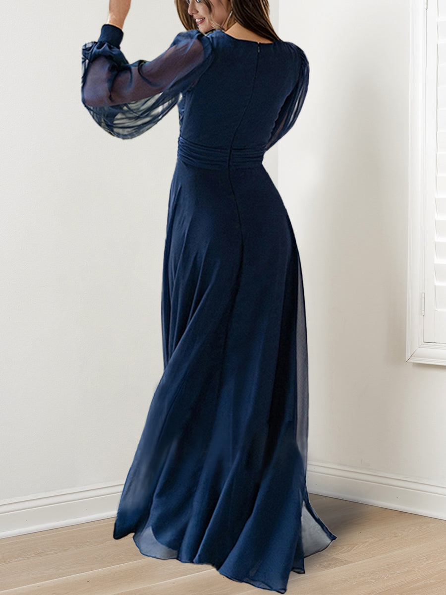 A-Linie/Princess-Linie V-Ausschnitt Lange Ärmel Bodenlang Kleider für die Brautmutter