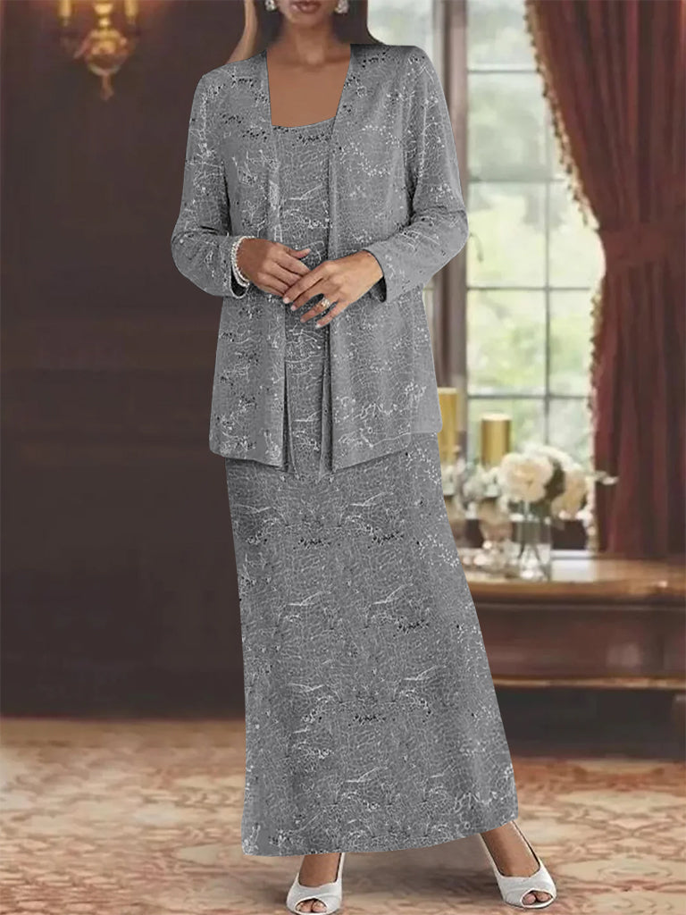 Vestidos de gasa para madre de la novia con lentejuelas y chaqueta