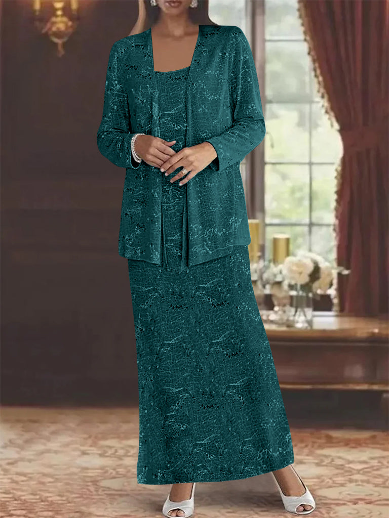 Vestidos de gasa para madre de la novia con lentejuelas y chaqueta