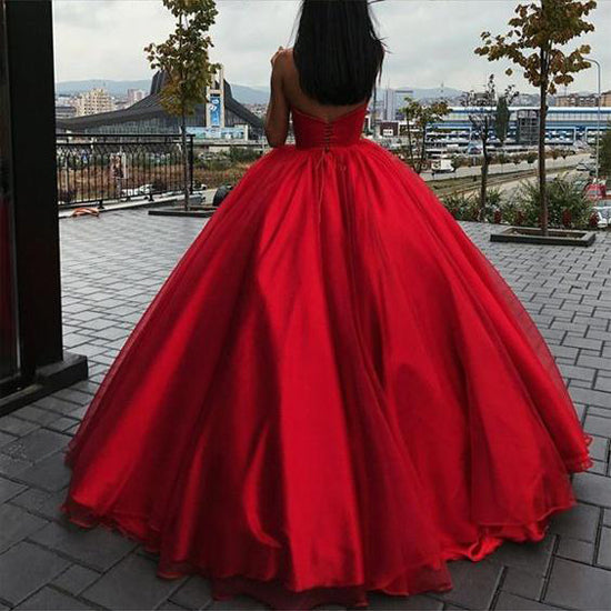 Sweetheart Lace-up Ball Gown Floor-length Red Long Big Prom Dress