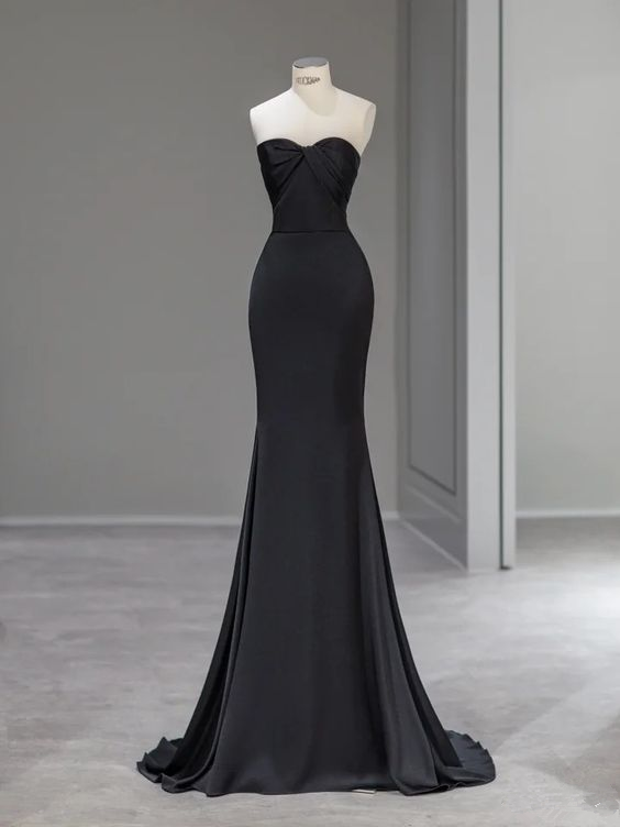 Schwarzes Meerjungfrau-Langballkleid, Charmantes Abendkleid Y2038