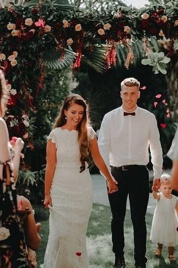 Roycebridal Lace Boho Mermaid Backless Cap Sleeve Bohemian Wedding Dresses ,MW265
