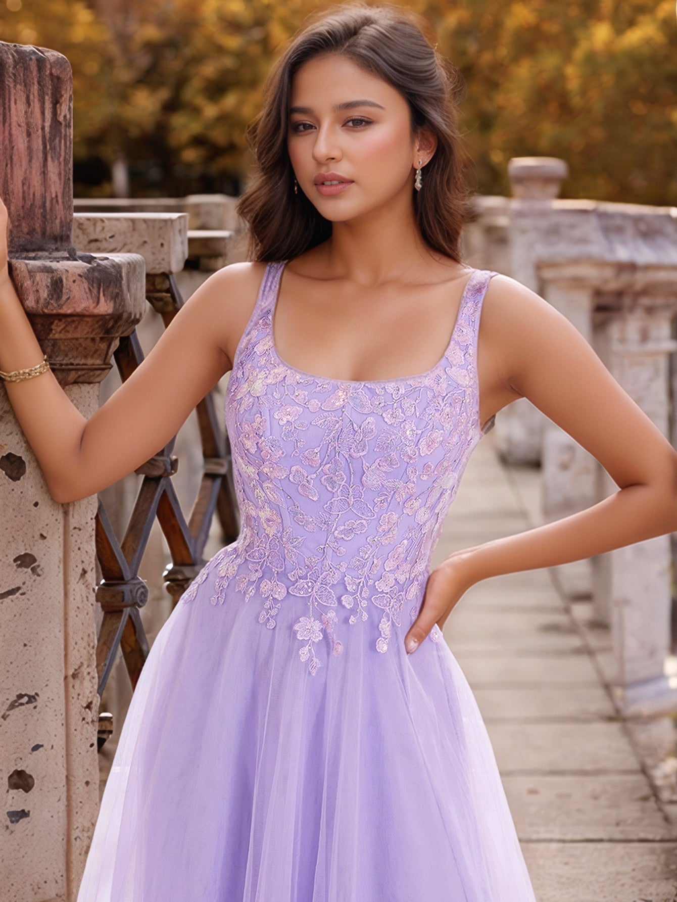Lace Butterfly Tulle Floor Length A-Line Prom Dress