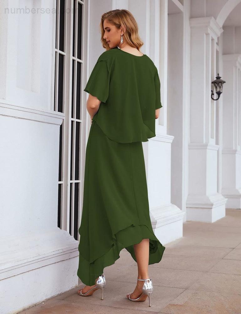 Sunnderly Chiffon-Kleid für die Brautmutter in Übergröße mit Jacke, formelle Kleider für die Hochzeit, SY28073