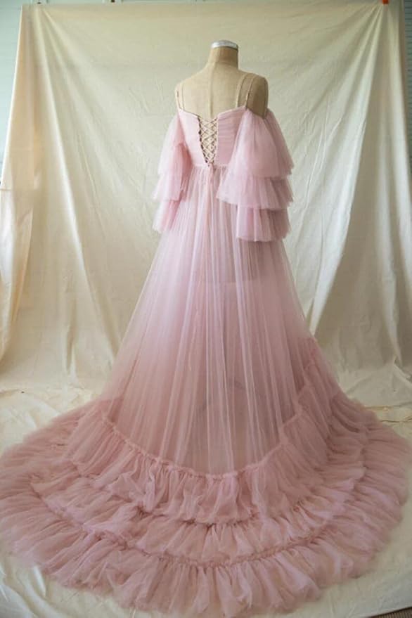 Blush Sweetheart Maternity Robe for Photoshoot with Spaghetti Strap SY005