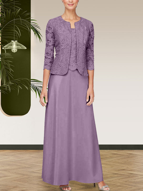 Jackenkleid aus Glitzerspitze und Satinrock mit offener Jacke