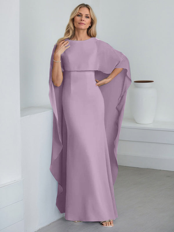 Bodenlanges Etui-Kleid aus Chiffon mit U-Ausschnitt und kaskadierenden Rüschen