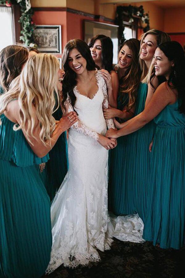 Mermaid V Neck Wedding Dress Long Sleeve Lace Bridal Gown WD610