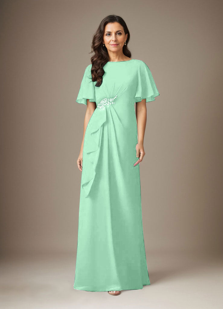 Dunkelmarineblaues Etuikleid aus Chiffon mit Perlen
