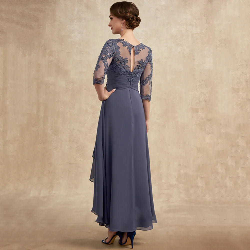 Mother Of The Bride Dresses Classic Scoop Neck Lace Appliques A-Line Floor-Length Dress Half Sleeve Chiffon Wedding Guest Gown-payinti