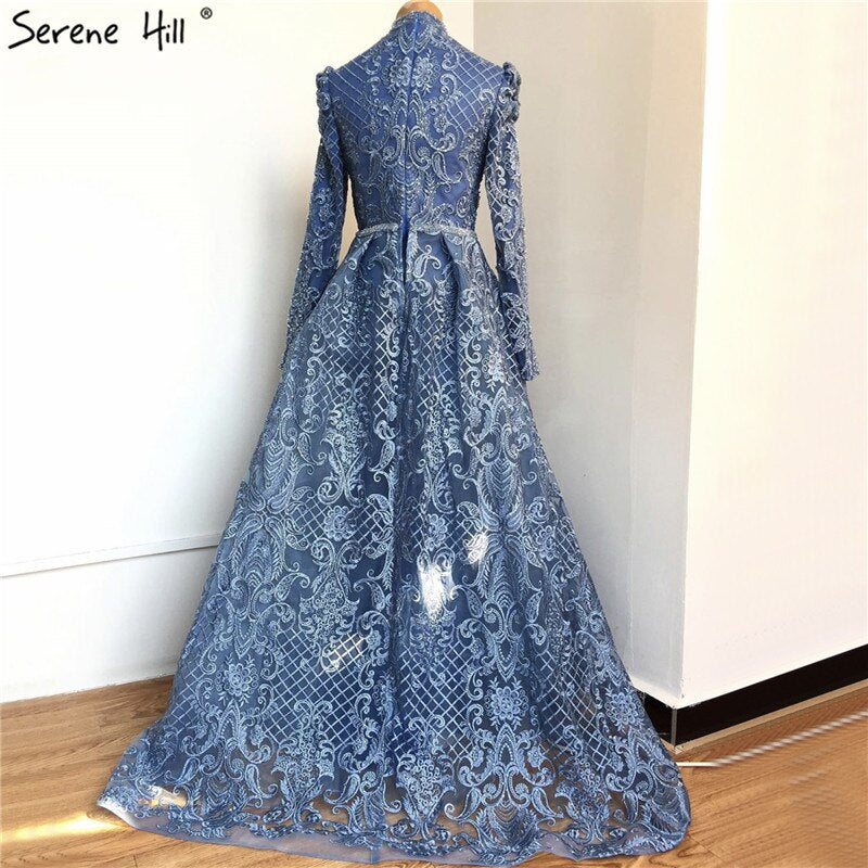 En oferta, sin devolución ni reembolso. Vestidos de noche musulmanes de manga larga con cristales negros, estilo sirena, de lujo, talla grande, LA70419.