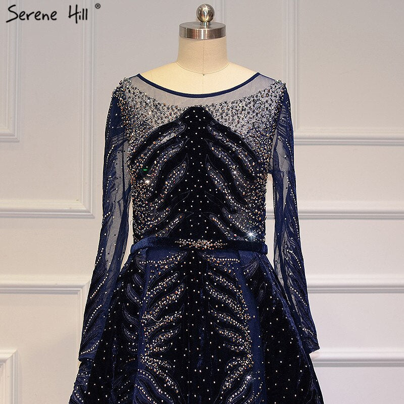 Muslim Luxury Navy Blue Evening Dresses 2025 Long Sleeves Mermaid Dress With Skirt Sexy Formal Dress LA60914
